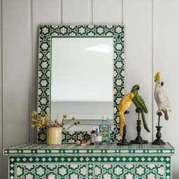 Graham and Green Large Jade Green Floral Bone Inlay Mirror - thumbnail 1