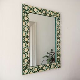 Graham and Green Large Jade Green Floral Bone Inlay Mirror - thumbnail 2