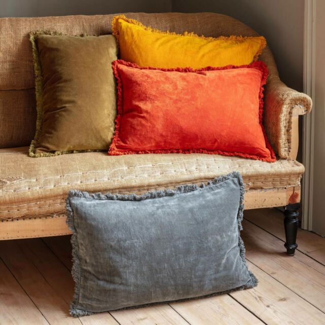 Graham and Green Rectangular Dark Grey Stonewashed Velvet Cushion - image 1