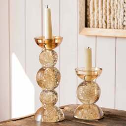 Graham and Green Amber Tall Bubble Glass Candle Holder - thumbnail 3