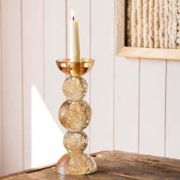 Graham and Green Amber Tall Bubble Glass Candle Holder - thumbnail 1