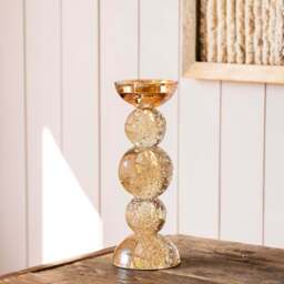 Graham and Green Amber Tall Bubble Glass Candle Holder - thumbnail 2