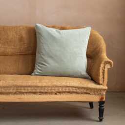 Graham and Green Pale Sage Velvet with Linen Piping Large Square Cushion - thumbnail 3