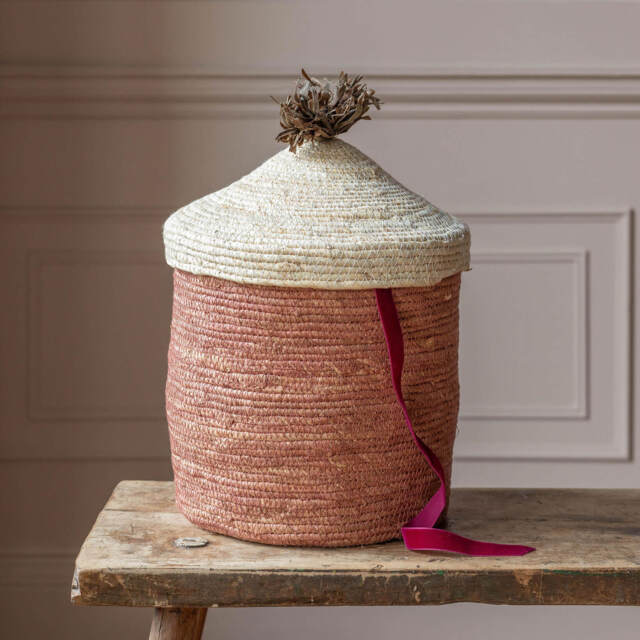 Graham and Green Terracotta Woven Basket with Lid - image 1