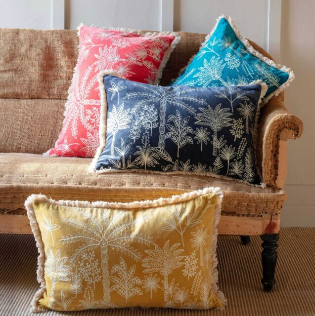 Graham and Green Jungle Crewel Work Cushion Coral - image 1