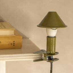 Graham and Green Olive Enamel Mushroom Clip Lamp - thumbnail 2