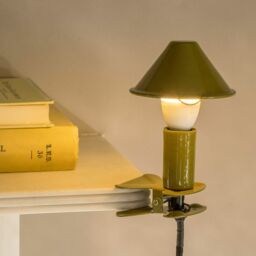 Graham and Green Olive Enamel Mushroom Clip Lamp - thumbnail 1