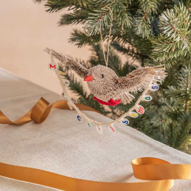 Graham and Green Bristle Bird Merry Christmas Tree Decoration