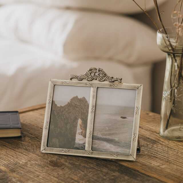 Graham and Green Bow Antique Silver Twin Photo Frame - image 1