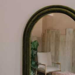 Graham and Green Olive Velvet Tall Arched Wall Mirror - thumbnail 3