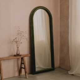 Graham and Green Olive Velvet Tall Arched Wall Mirror - thumbnail 2