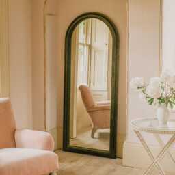 Graham and Green Olive Velvet Tall Arched Wall Mirror - thumbnail 1
