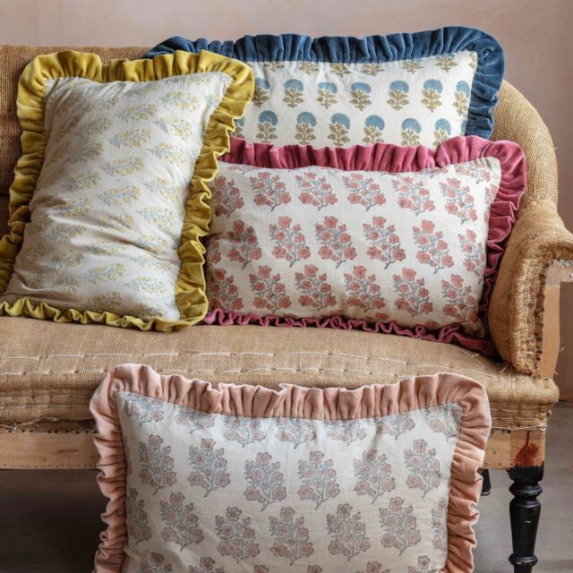 Graham and Green Amelia Floral Block Printed Rectangular Cushion Large - image 1
