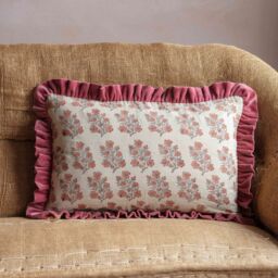Graham and Green Amelia Floral Block Printed Rectangular Cushion Large - thumbnail 5