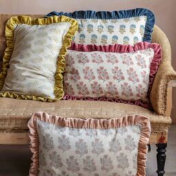 Graham and Green Amelia Floral Block Printed Rectangular Cushion Large