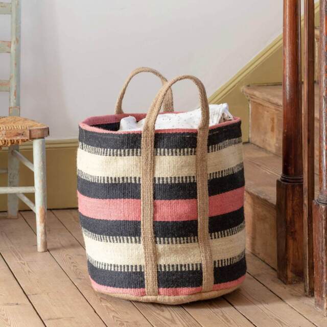Navy and Pink Jute Storage Basket - image 1