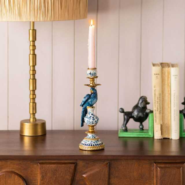 Graham and Green Delft Blue Ceramic Parrot Candle Holder - image 1