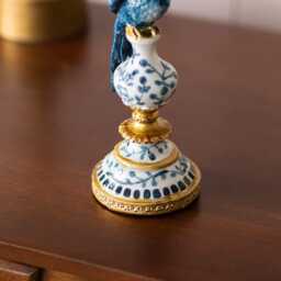 Graham and Green Delft Blue Ceramic Parrot Candle Holder - thumbnail 3