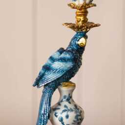Graham and Green Delft Blue Ceramic Parrot Candle Holder - thumbnail 2