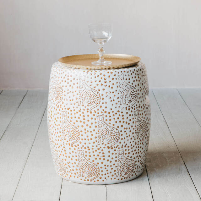 Graham and Green White Leopard Stool