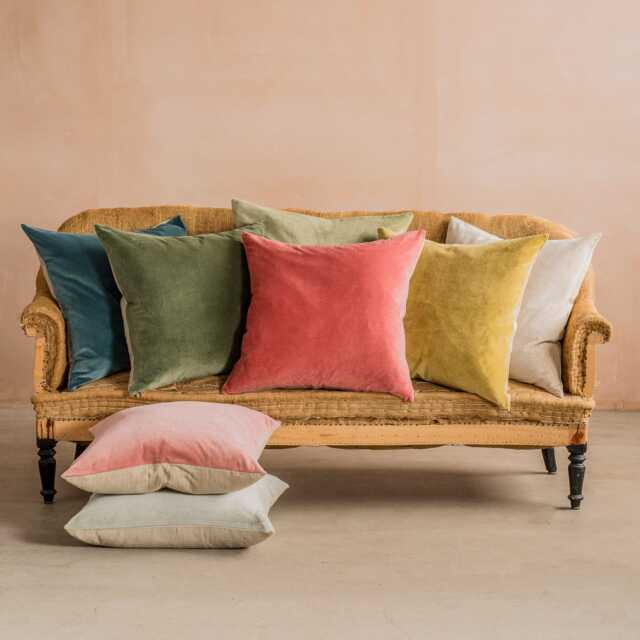 Graham and Green Pale Sage Velvet & Linen Backed Large Square Cushion - image 1