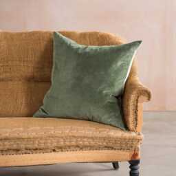 Graham and Green Pale Sage Velvet & Linen Backed Large Square Cushion - thumbnail 5