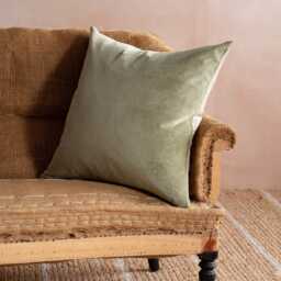 Graham and Green Pale Sage Velvet & Linen Backed Large Square Cushion - thumbnail 6