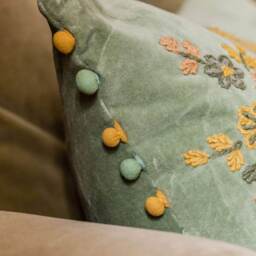 Graham and Green Peacock Embroidered Velvet Rectangular Cushion - thumbnail 3