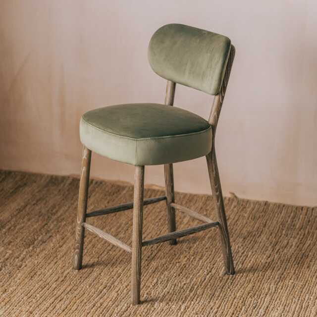 Graham and Green Rigby Moss Green Velvet Kitchen Stool with Natural Legs - image 1