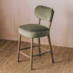 Graham and Green Rigby Moss Green Velvet Kitchen Stool with Natural Legs