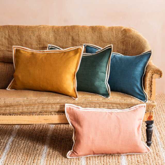Graham and Green Gabrieli Mustard Linen Rectangular Cushion - image 1