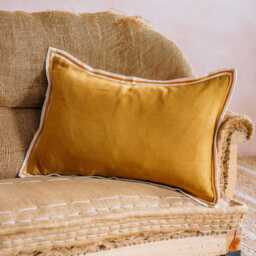 Graham and Green Gabrieli Mustard Linen Rectangular Cushion - thumbnail 4