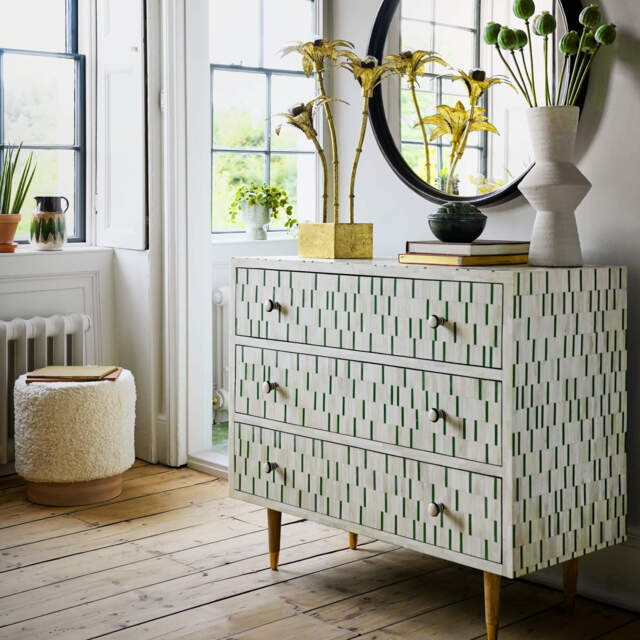 Graham and Green Zarina Green Stripe Bone Inlay Chest of Drawers - image 1