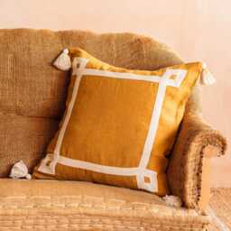 Graham and Green Giorgi Olive Linen Square Cushion - thumbnail 4