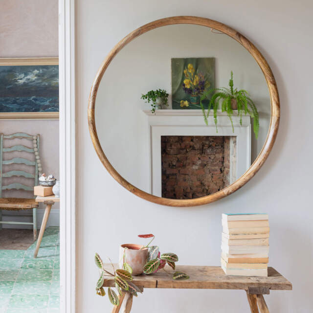 Graham and Green Walter Natural Wood Large Round Mirror - image 1