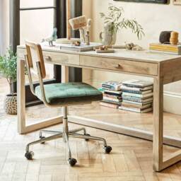 Graham and Green Bilbury Moss Green Velvet and Rattan Desk Chair - thumbnail 1