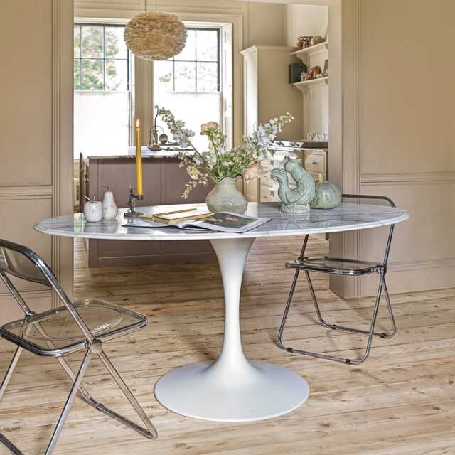 Graham and Green Oval White Marble Four Seater Dining Table - image 1