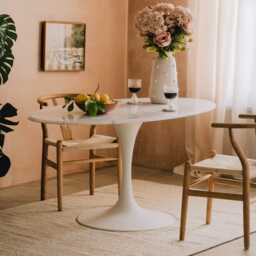 Graham and Green Oval White Marble Four Seater Dining Table - thumbnail 3