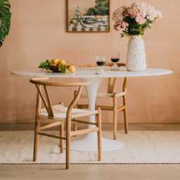 Graham and Green Oval White Marble Four Seater Dining Table - thumbnail 2