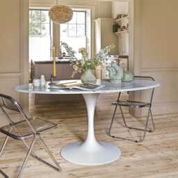 Graham and Green Oval White Marble Four Seater Dining Table