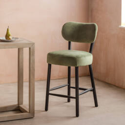 Graham and Green Rigby Moss Green Velvet Kitchen Stool with Black Legs