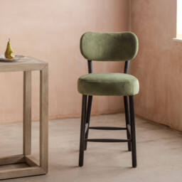 Graham and Green Rigby Moss Green Velvet Kitchen Stool with Black Legs - thumbnail 2