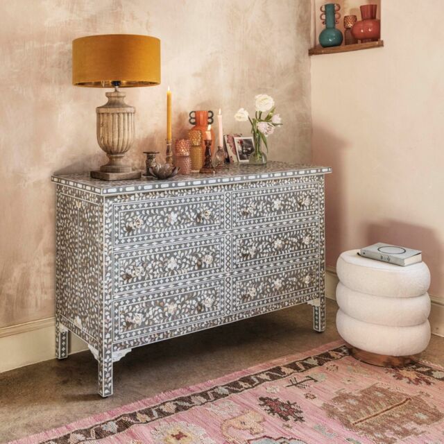 Graham and Green Classic Grey Mother of Pearl Small Double Chest of Drawers - image 1