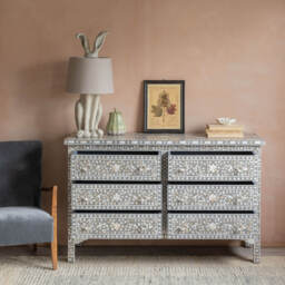 Graham and Green Classic Grey Mother of Pearl Small Double Chest of Drawers - thumbnail 4