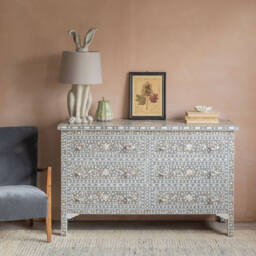 Graham and Green Classic Grey Mother of Pearl Small Double Chest of Drawers - thumbnail 3