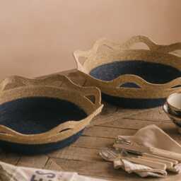 Graham and Green Set of Two Blue Frill Seagrass Baskets - thumbnail 2