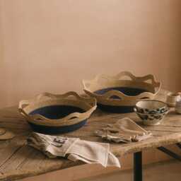 Graham and Green Set of Two Blue Frill Seagrass Baskets - thumbnail 1