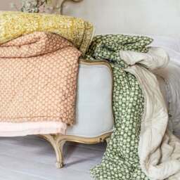 Graham and Green Eliza Floral Block Printed Bed Quilt - thumbnail 4