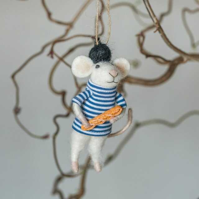 Graham and Green Pierre Mouse with a Baguette Christmas Decoration