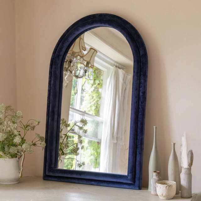 Graham and Green Cobalt Blue Velvet Arched Wall Mirror - image 1